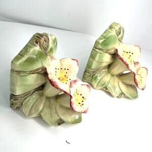 40's Vintage McCoy Pottery Calla Lily Blossom bookends 1948 Shelf Decor Set of 2